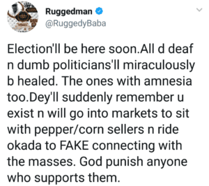 "God Will Punish Anyone Who Supports Corrupt Politicians In 2019" - Rapper Ruggedman 2 6470621 screenshot20171227122603 png09a9a01629f7b37647e5f843a2676b3a